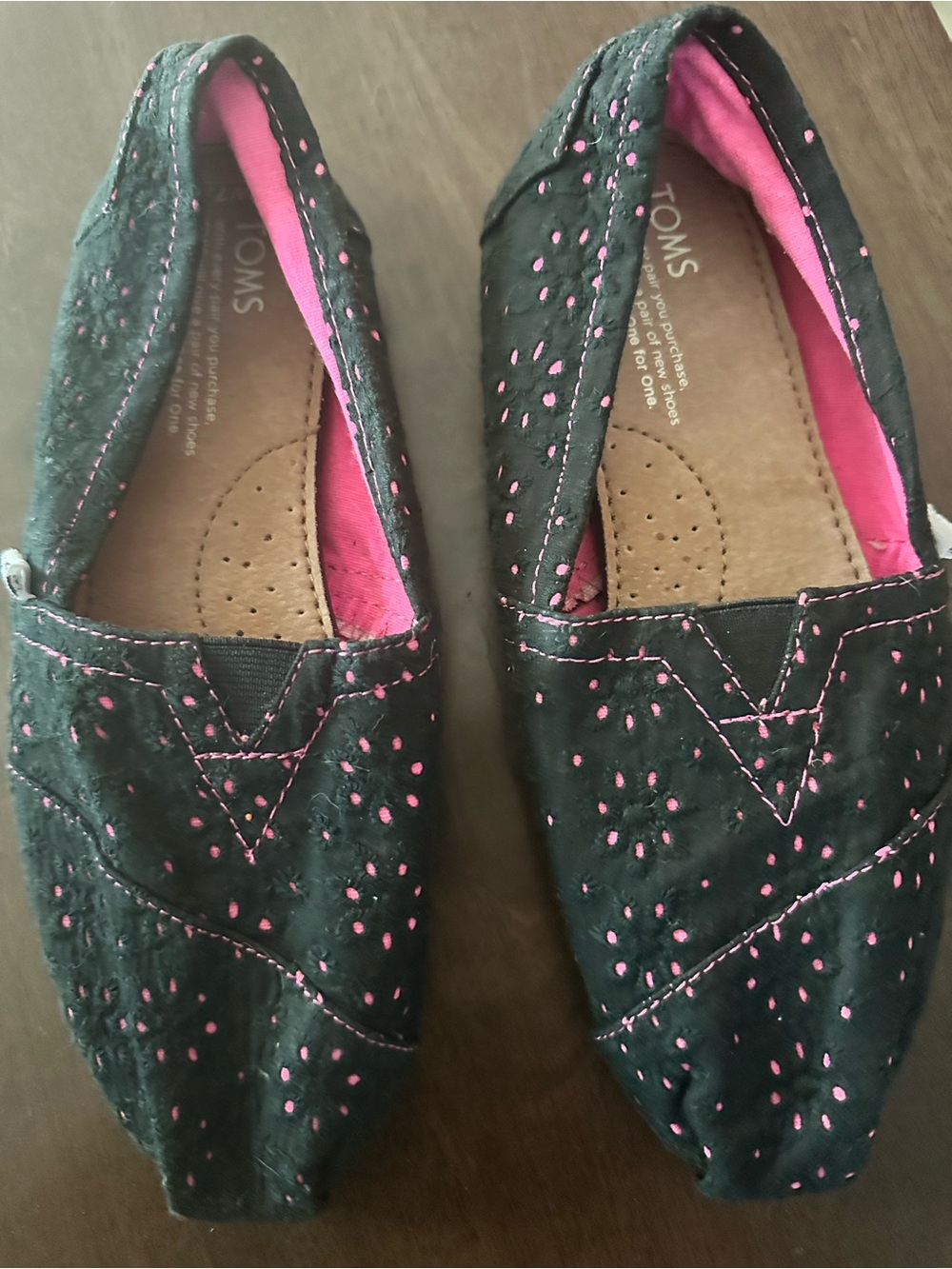 NEW Toms Black Slip-On Flats with Pink Accents